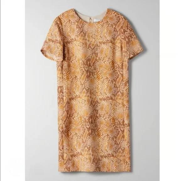 Aritzia Babaton Patricio Dress Wmn 4 Snake Python Print Short Sleeve Mini Shift - Picture 7 of 15